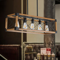 Industrial Farmhouse Wood and Iron Rectangle Chandelier