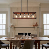 Industrial Farmhouse Wood and Iron Rectangle Chandelier