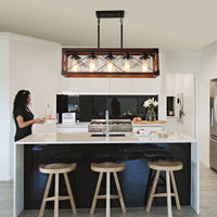 Industrial Farmhouse Wood and Iron Rectangle Chandelier