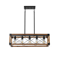 Industrial Farmhouse Wood and Iron Rectangle Chandelier