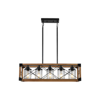 Industrial Farmhouse Wood and Iron Rectangle Chandelier