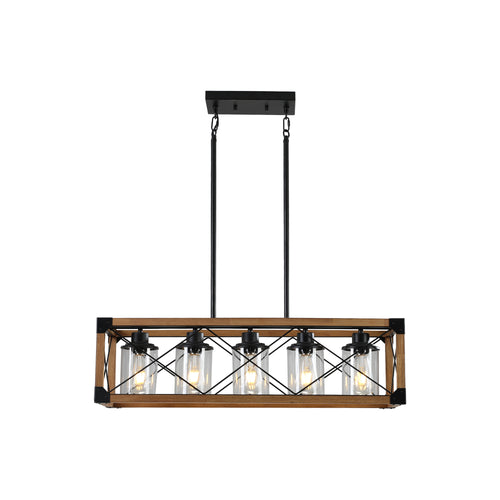 Industrial Farmhouse Wood and Iron Rectangle Chandelier