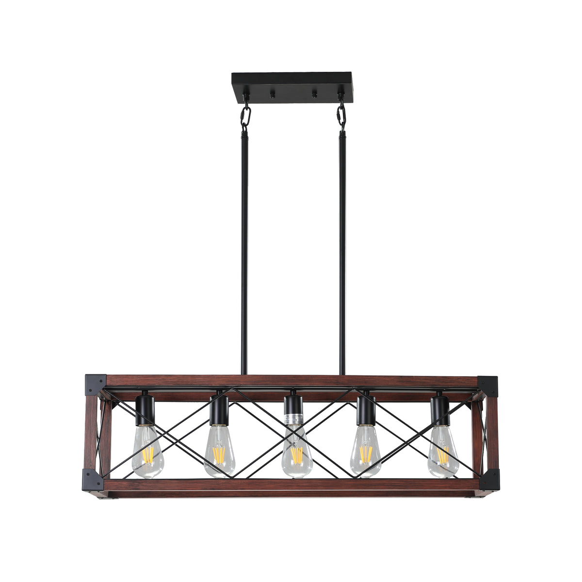 Industrial Farmhouse Wood and Iron Rectangle Chandelier