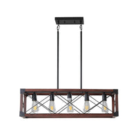 Industrial Farmhouse Wood and Iron Rectangle Chandelier
