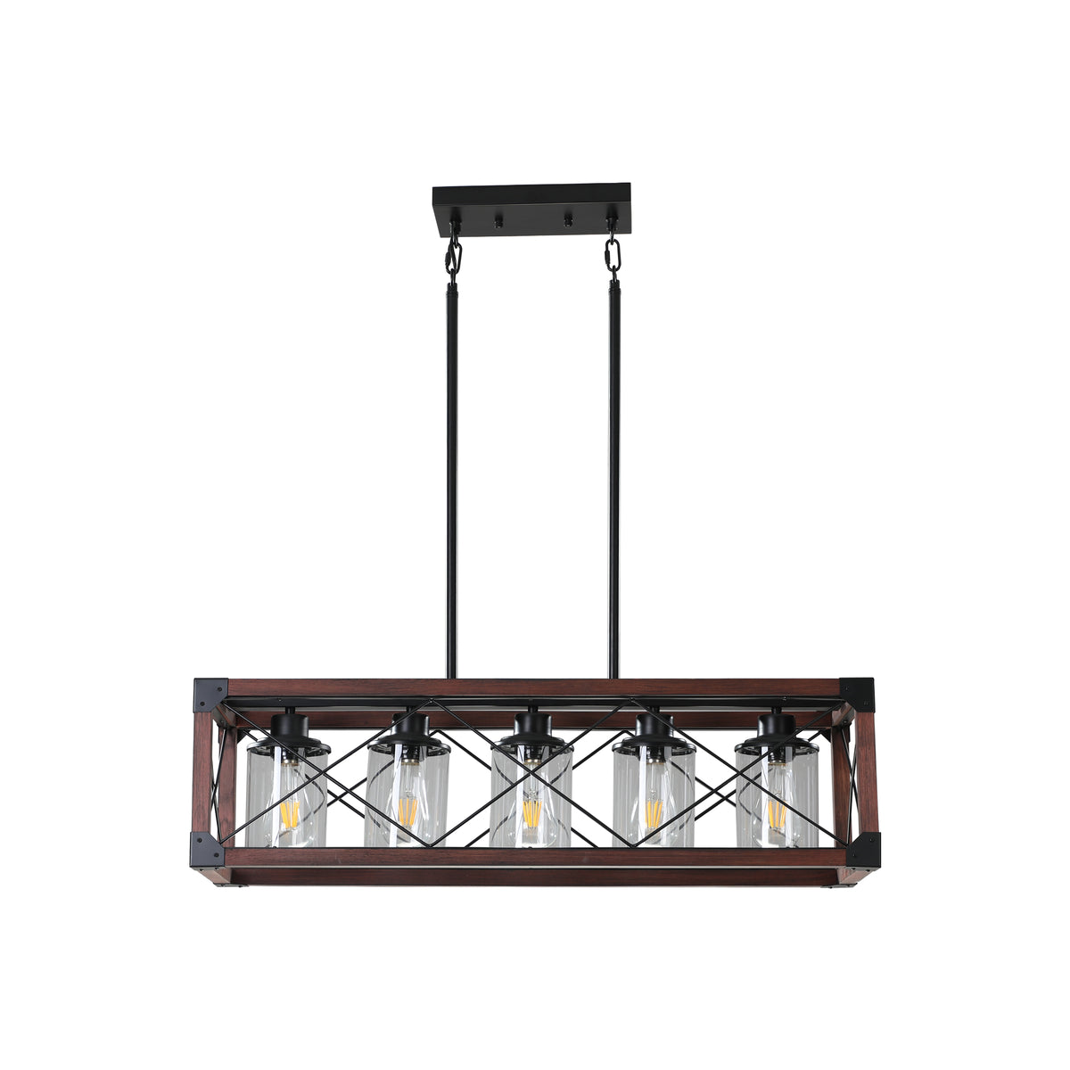 Industrial Farmhouse Wood and Iron Rectangle Chandelier