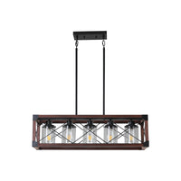 Industrial Farmhouse Wood and Iron Rectangle Chandelier