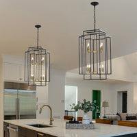 Oxwell Geometric Pendant Chandelier – close-up of geometric metal frame and candelabra bulb sockets