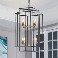 Oxwell Geometric Pendant Chandelier – lifestyle photo in staircase/foyer with high ceiling