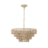 20" modern 4-layer woven hemp rope chandelier on white background, boho style pendant light fixture