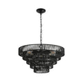 24" black woven hemp rope 5-layer chandelier on white background, elegant boho hanging light fixture