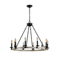 Studio product shot of The Ashcombe Round Candle Chandelier on a clean white background, displaying the full structure of the 10-light circular iron fixture.