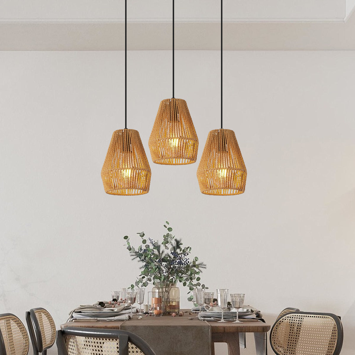 The Rowan Hemp Rope Pendant Light Set (Set of 3)