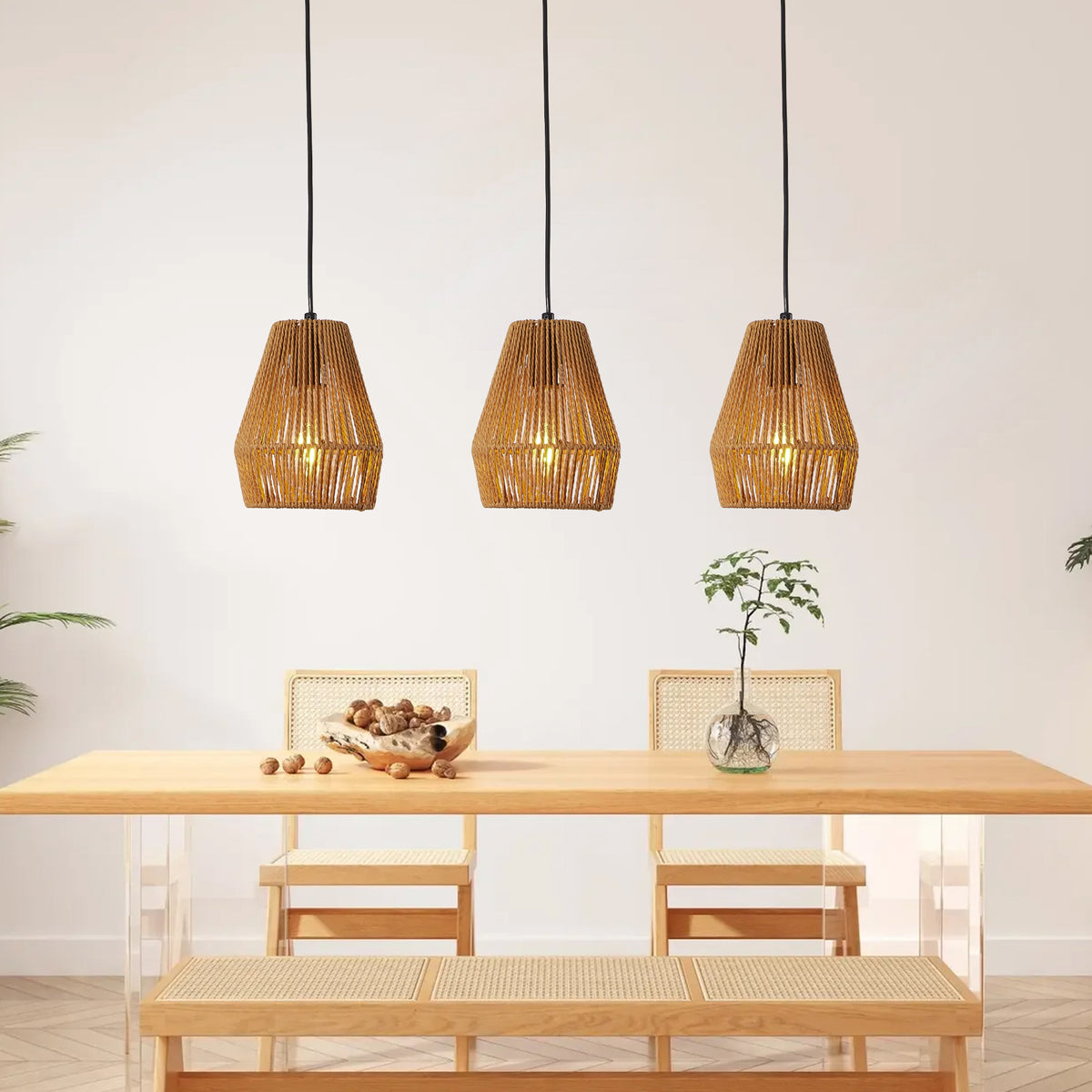 The Rowan Hemp Rope Pendant Light Set (Set of 3)