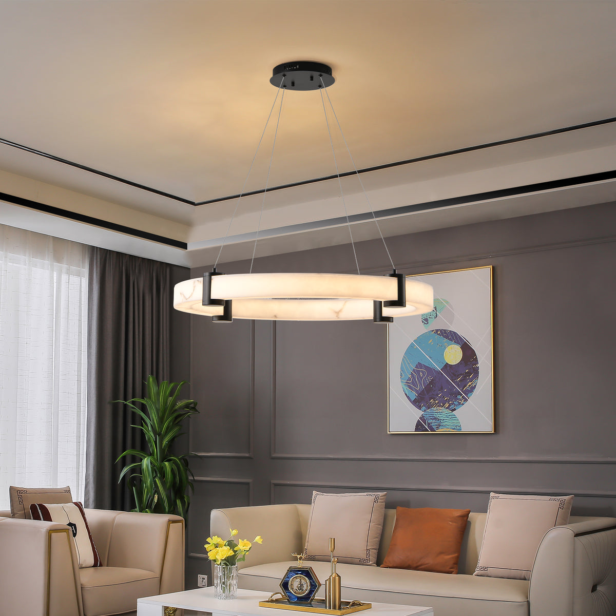 The Verona Marble-Finish Ring Pendant Light