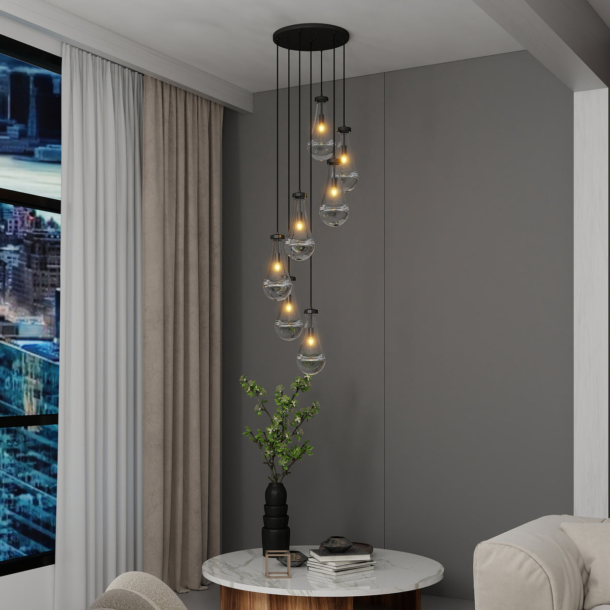 The Delacroix Raindrop Cluster Pendant Chandelier