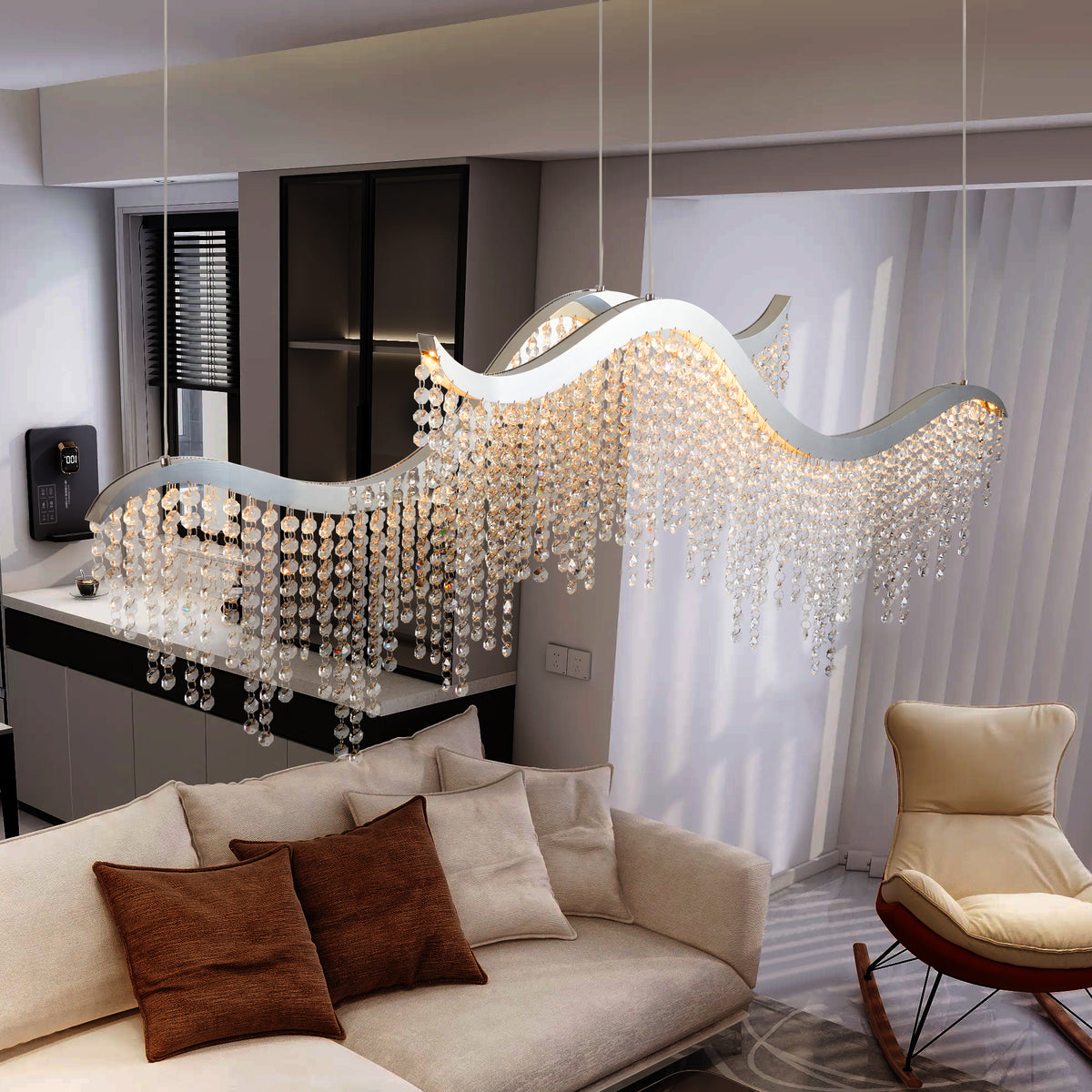 The Celestine Wave Crystal LED Chandelier