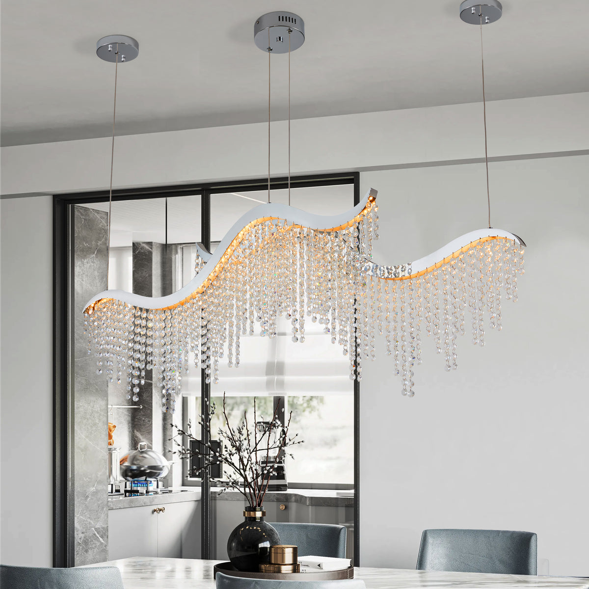 The Celestine Wave Crystal LED Chandelier