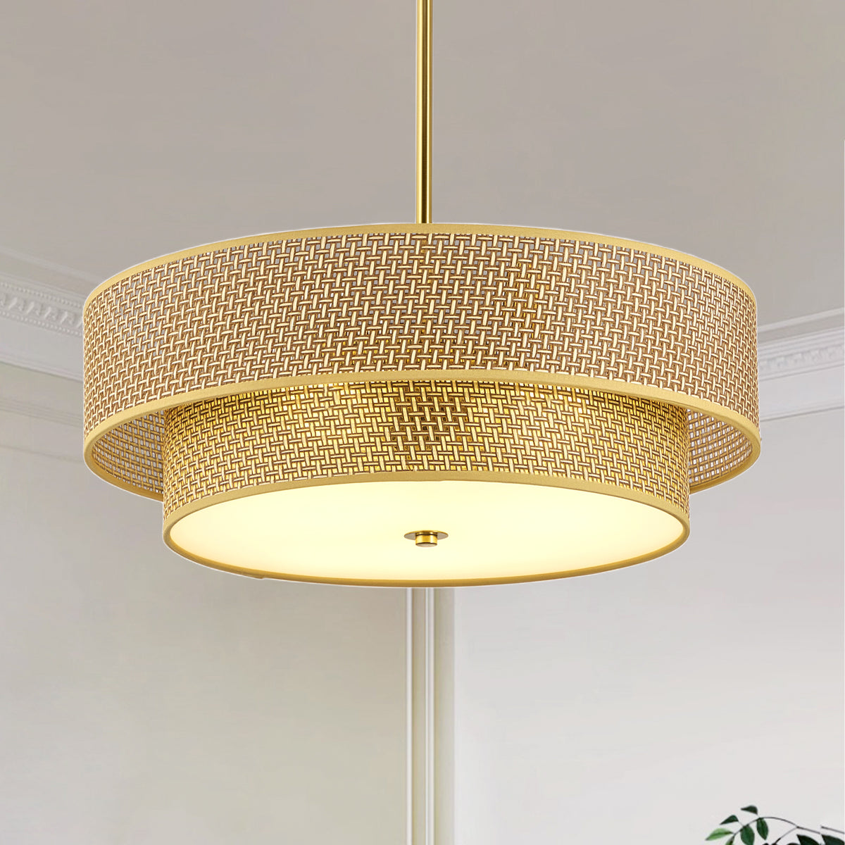 The Marlowe Woven Rattan Drum Semi Flush Light