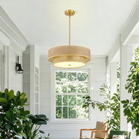 The Marlowe Woven Rattan Drum Semi Flush Light