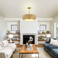 The Marlowe Woven Rattan Drum Semi Flush Light