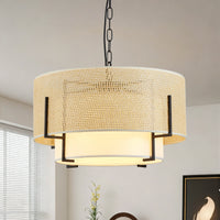 The Sutton Woven Rattan Drum Chandelier