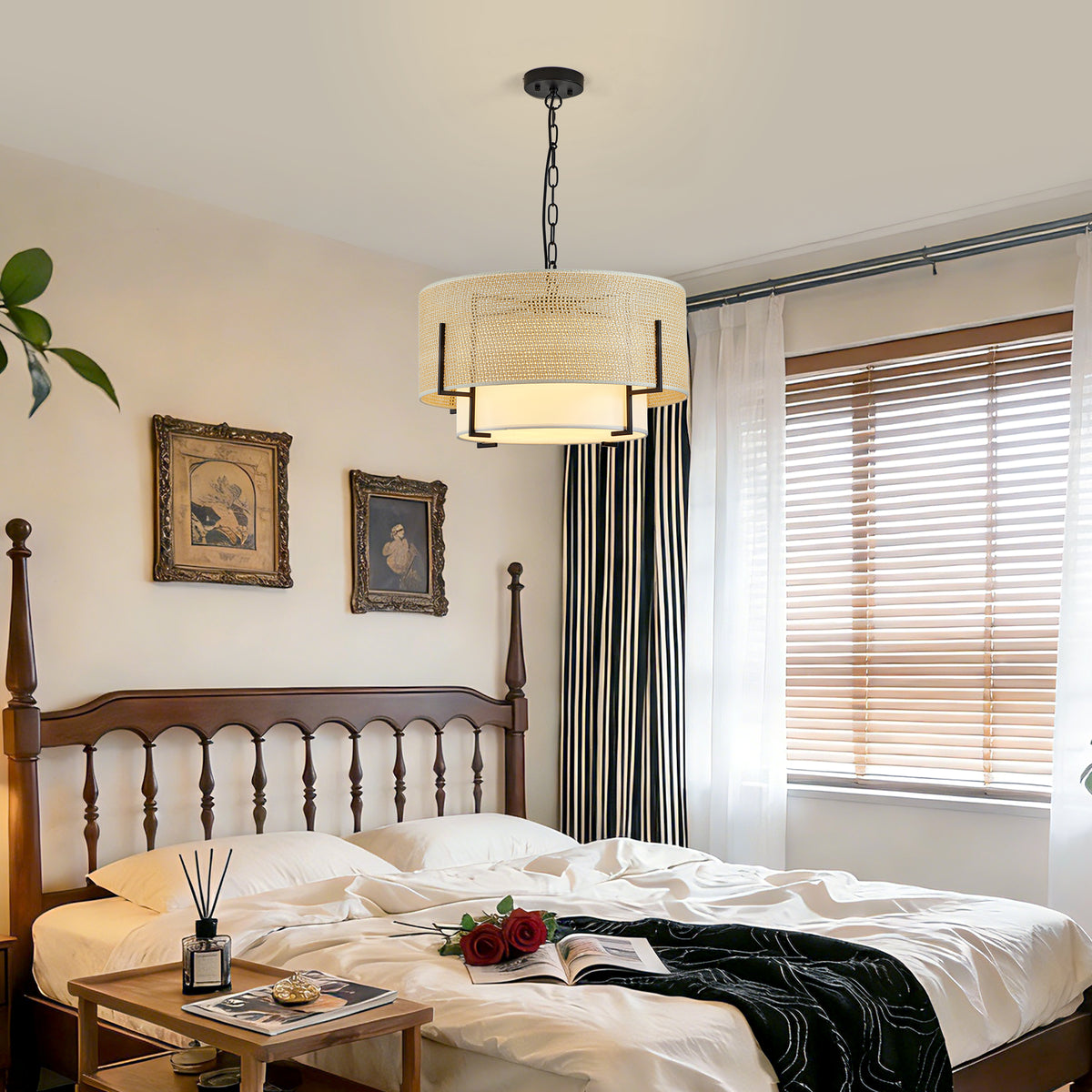 The Sutton Woven Rattan Drum Chandelier
