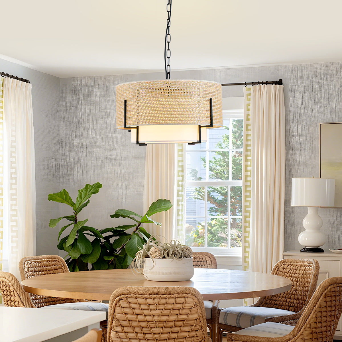 The Sutton Woven Rattan Drum Chandelier