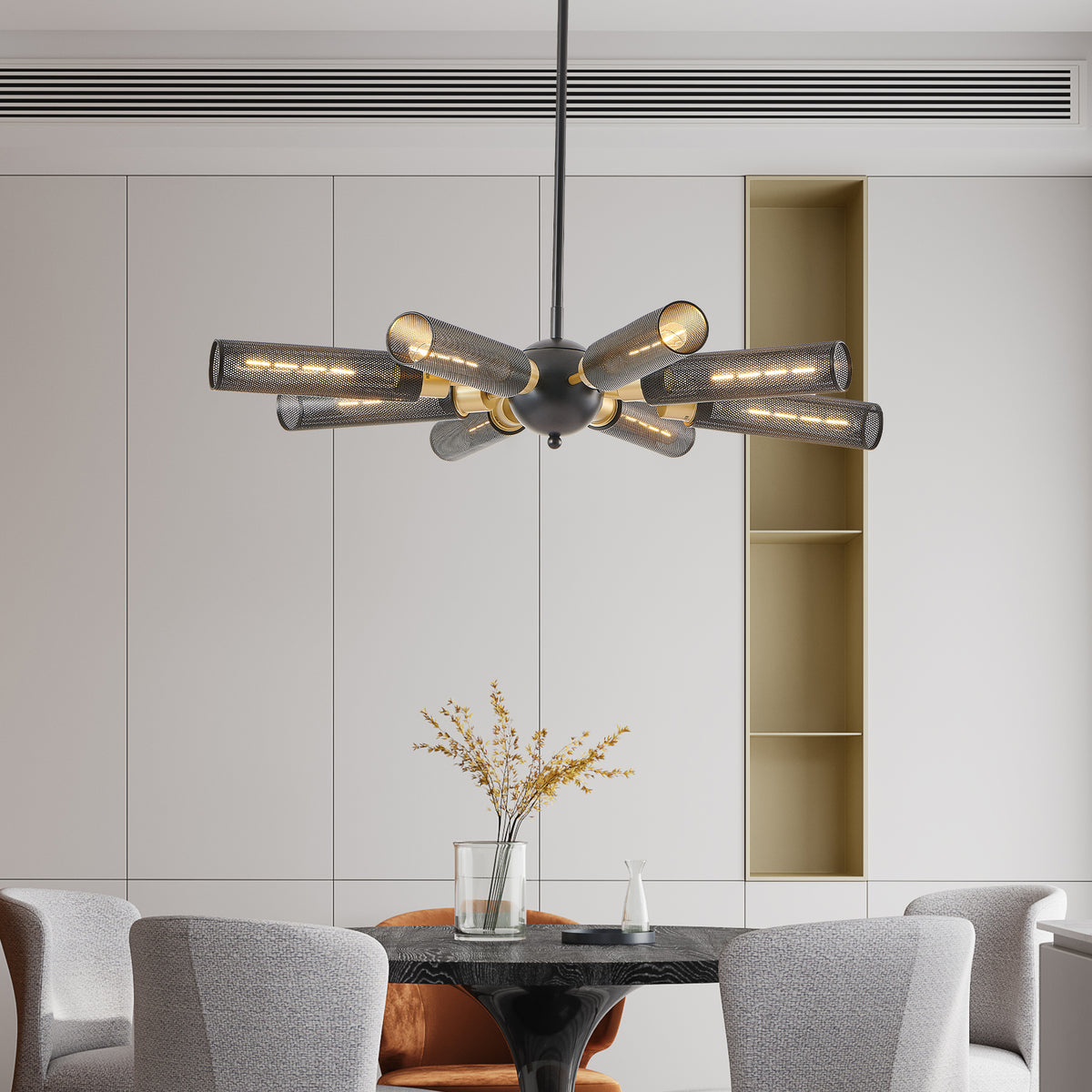 Modern Industrial Black and Gold Sputnik Chandelier