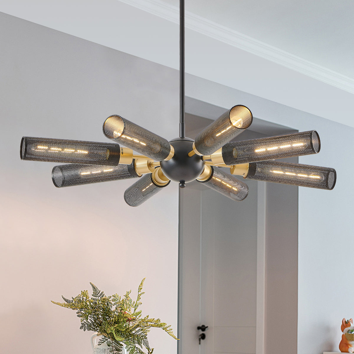 Modern Industrial Black and Gold Sputnik Chandelier