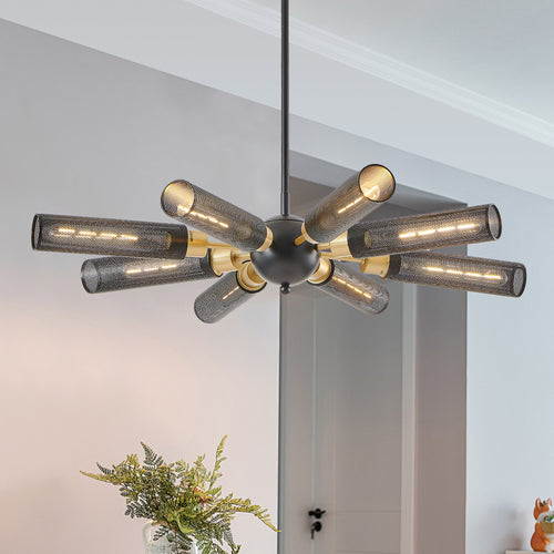 Modern Industrial Black and Gold Sputnik Chandelier