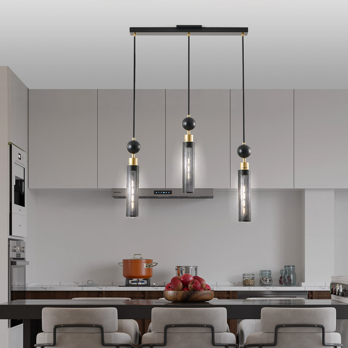 Modern Black and Gold Mesh Pendant Chandelier
