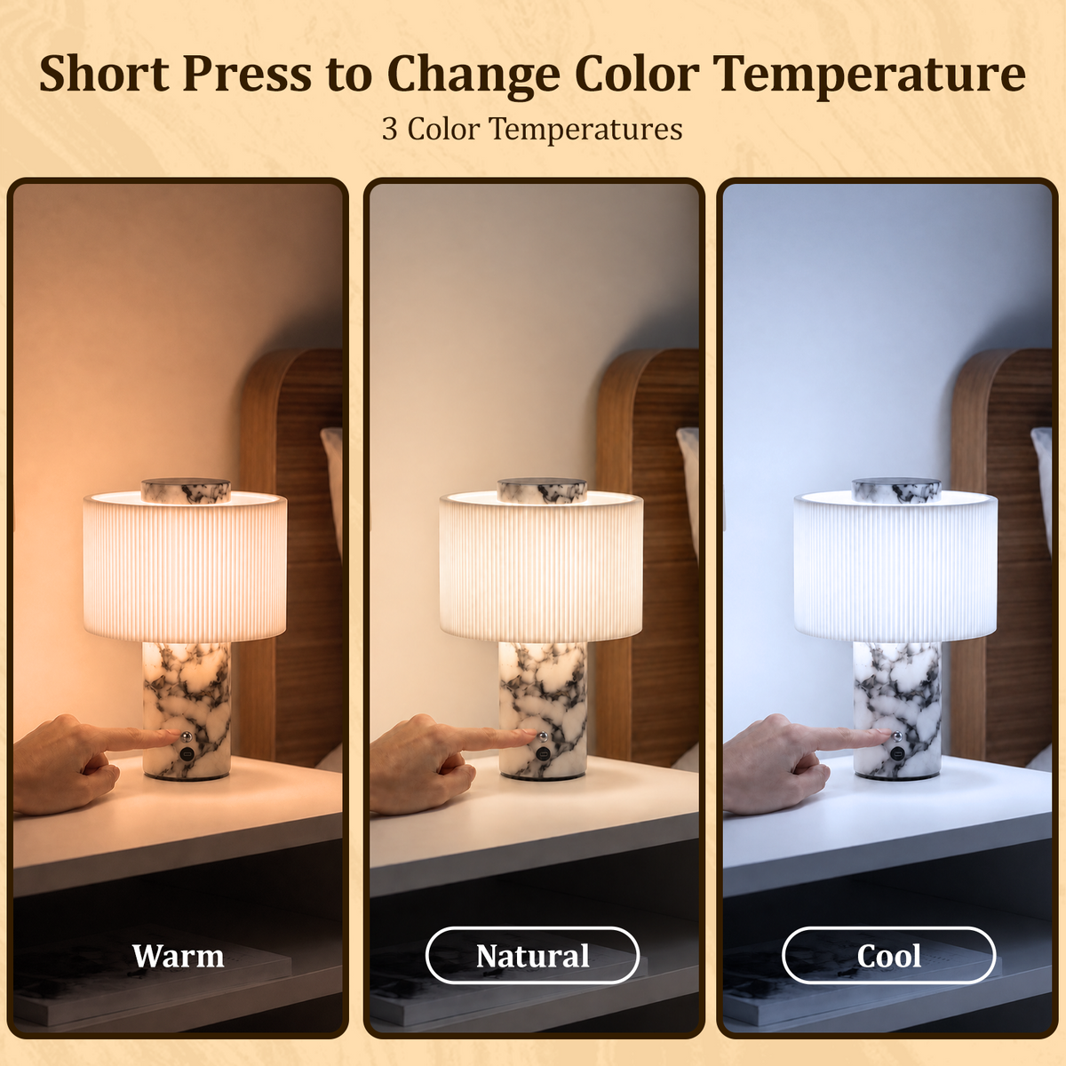 Cordless Rechargeable Marble Table Lamp with Linen Shade