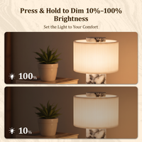 Cordless Rechargeable Marble Table Lamp with Linen Shade