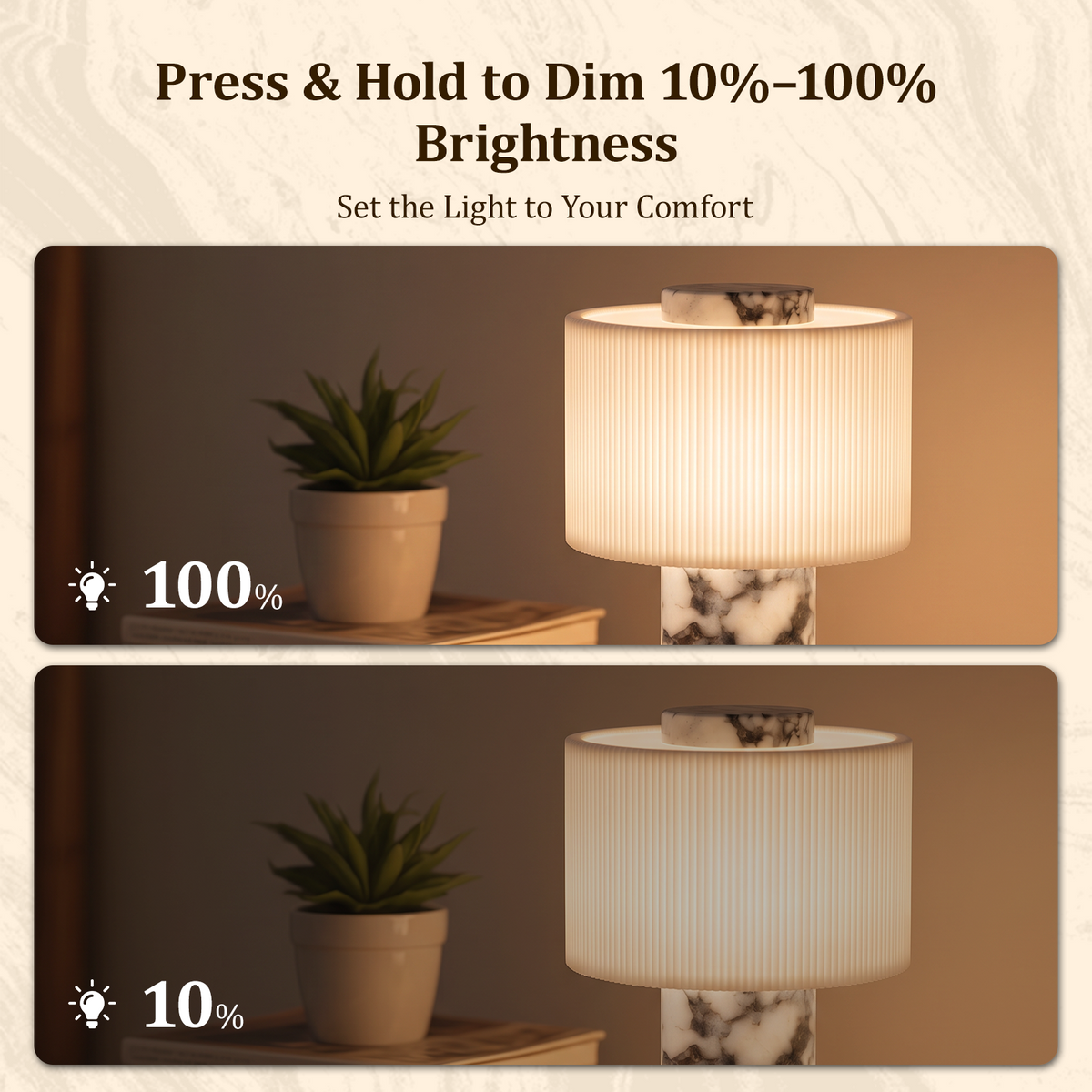Cordless Rechargeable Marble Table Lamp with Linen Shade