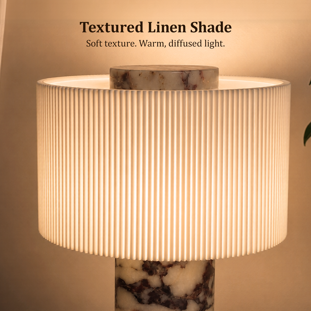 Cordless Rechargeable Marble Table Lamp with Linen Shade