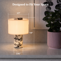 Cordless Rechargeable Marble Table Lamp with Linen Shade