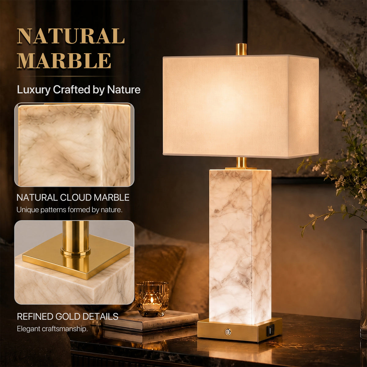 The Calista Natural Marble Table Lamp
