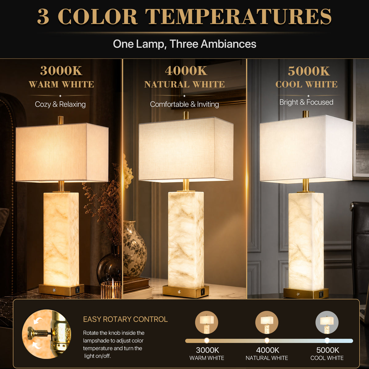 The Calista Natural Marble Table Lamp