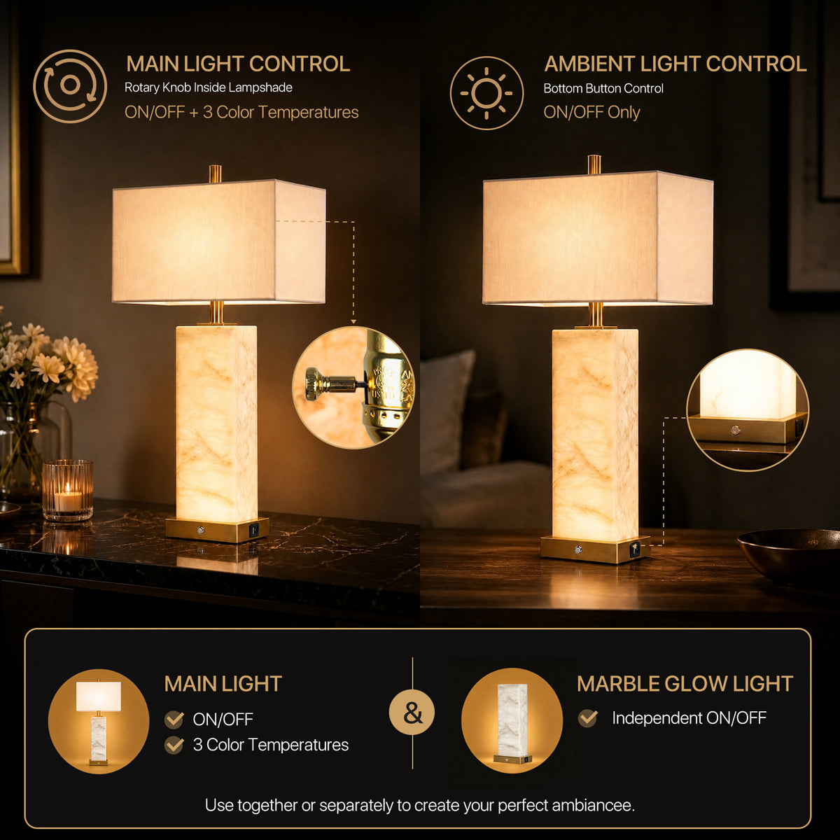 The Calista Natural Marble Table Lamp
