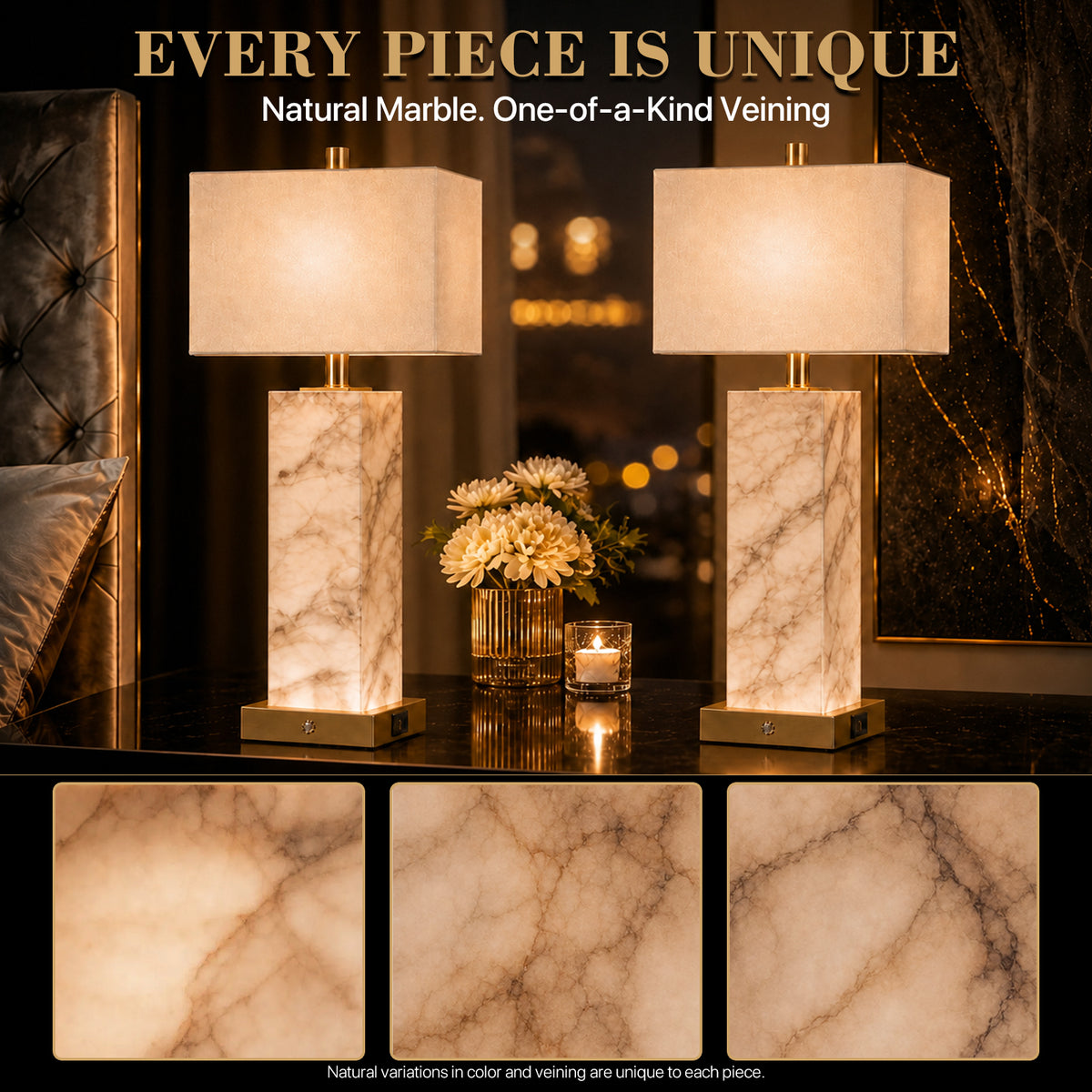 The Calista Natural Marble Table Lamp
