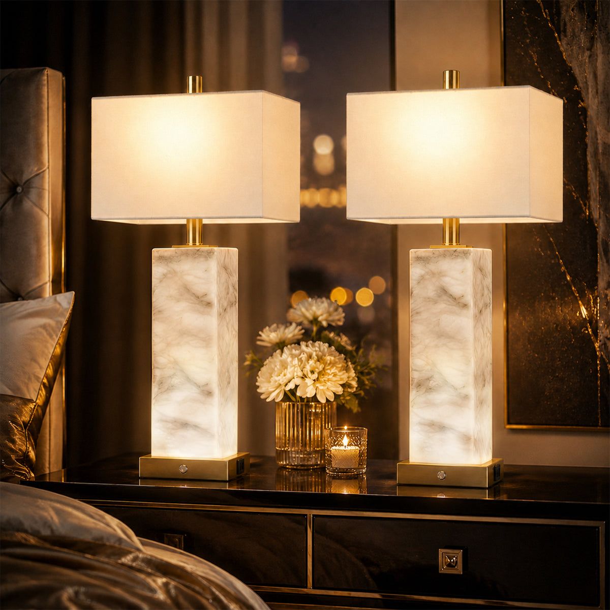 The Calista Natural Marble Table Lamp