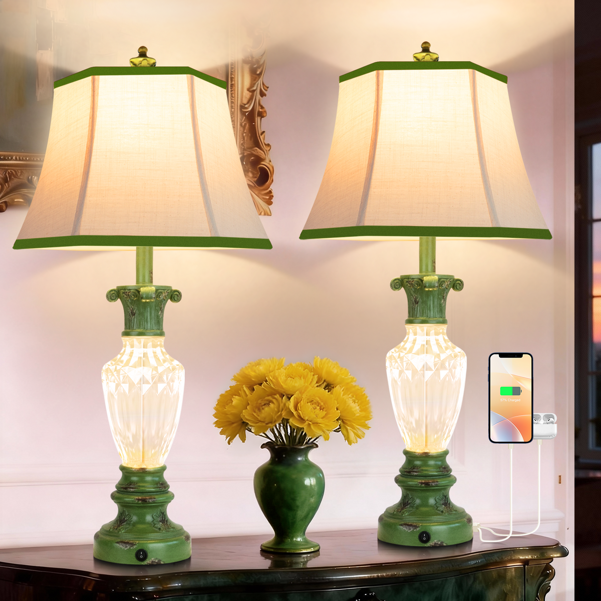 The Marguerite Vintage Carved Table Lamp Set