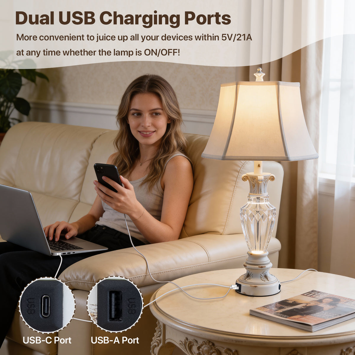 The Marguerite Vintage Carved Table Lamp Set