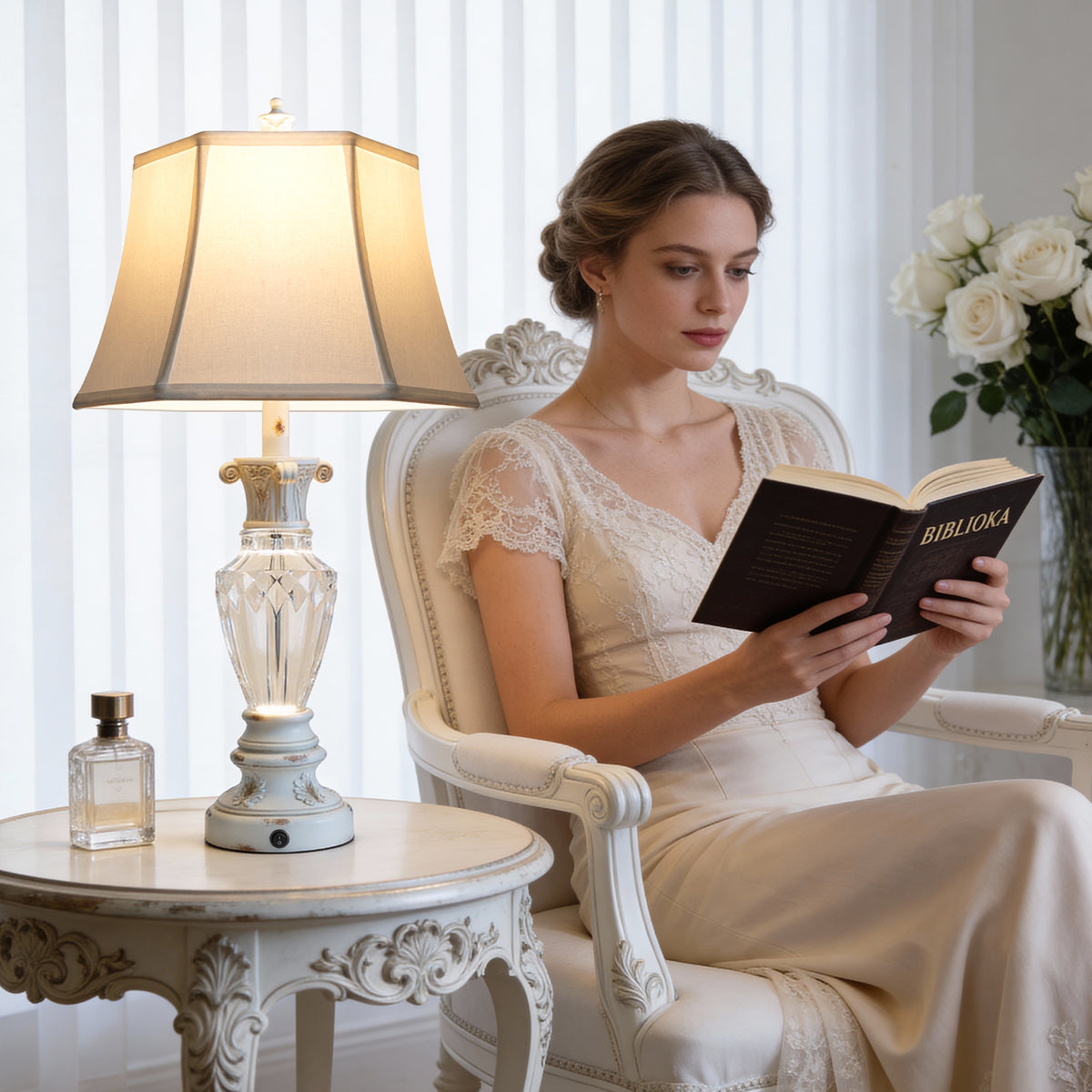 The Marguerite Vintage Carved Table Lamp Set