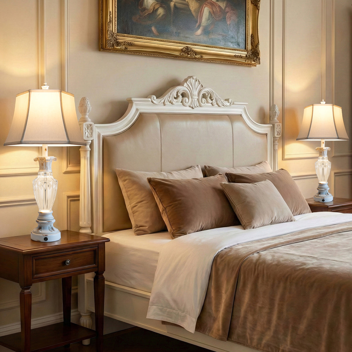 The Marguerite Vintage Carved Table Lamp Set