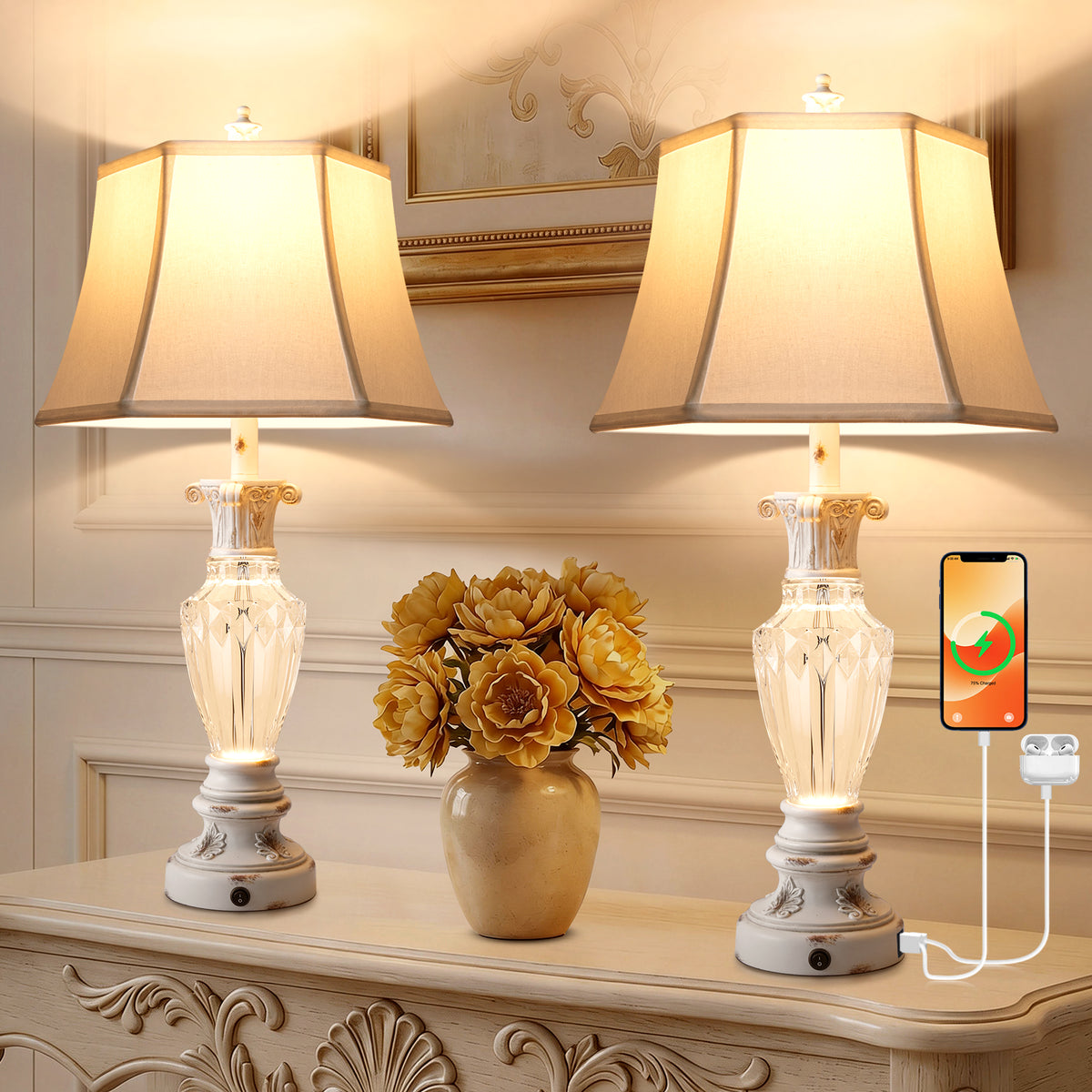The Marguerite Vintage Carved Table Lamp Set