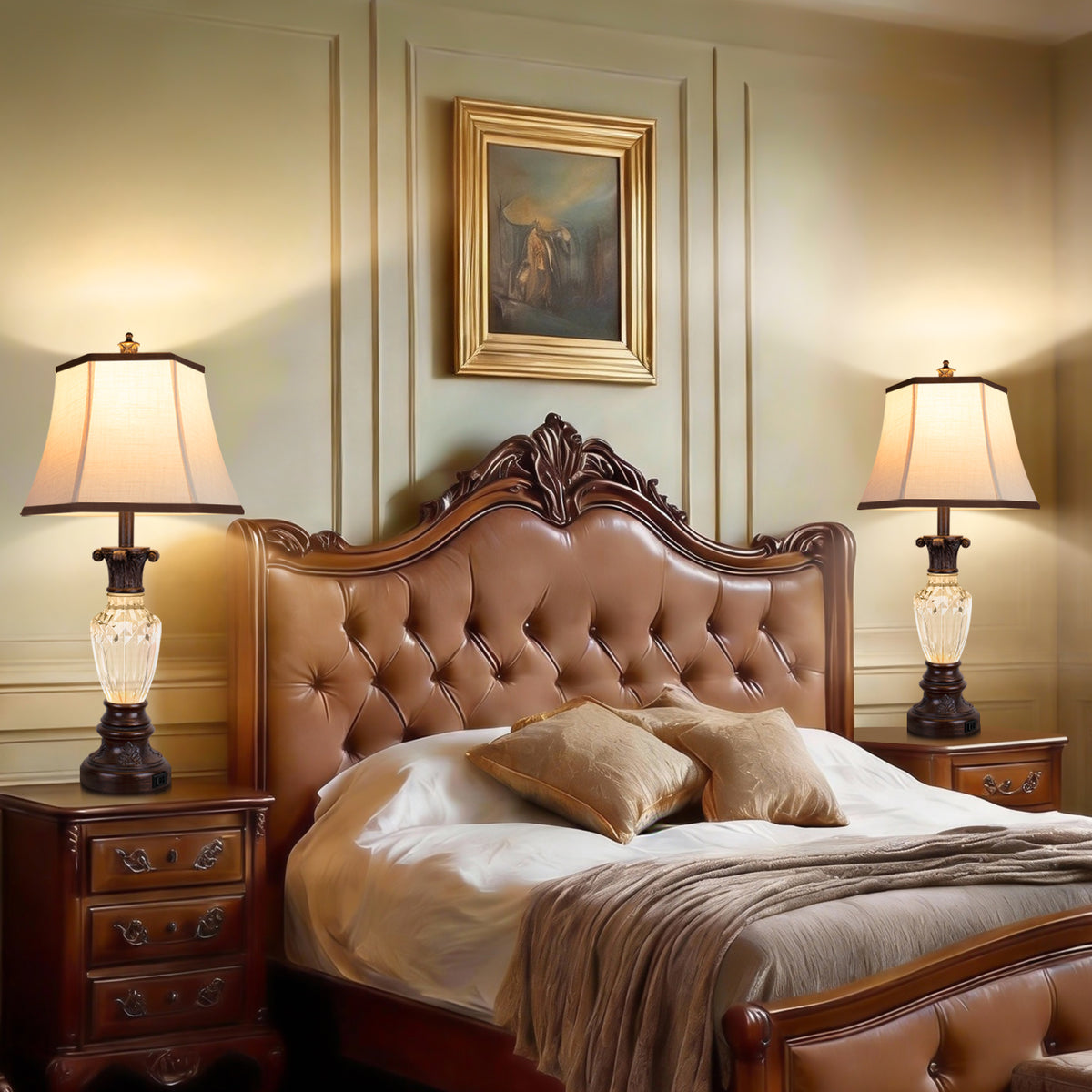 The Marguerite Vintage Carved Table Lamp Set