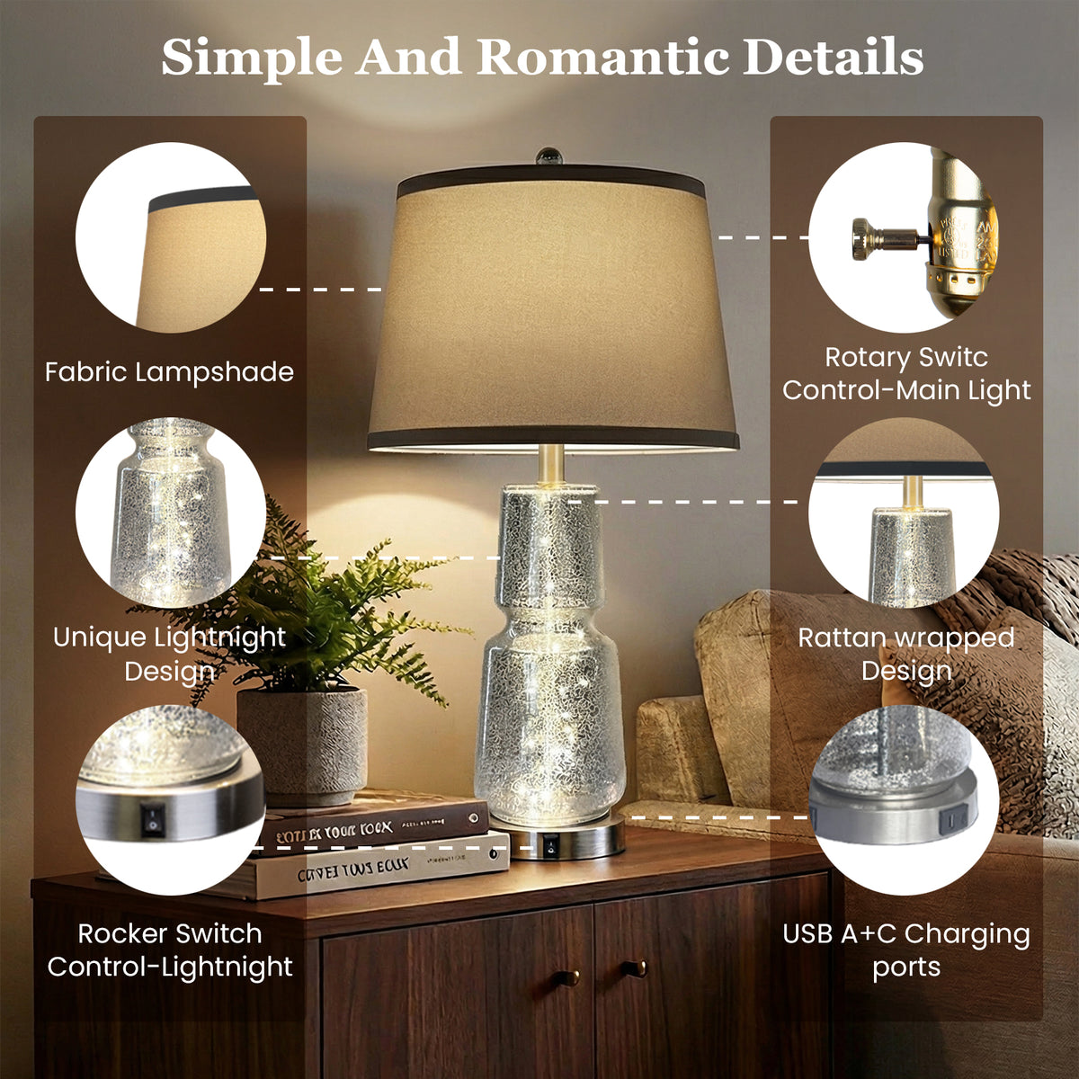 The Verity Glass Fairy Light Table Lamp Set