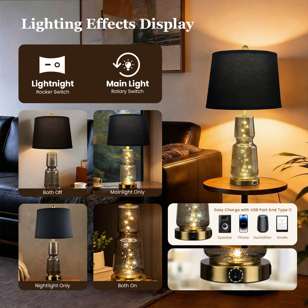 The Verity Glass Fairy Light Table Lamp Set