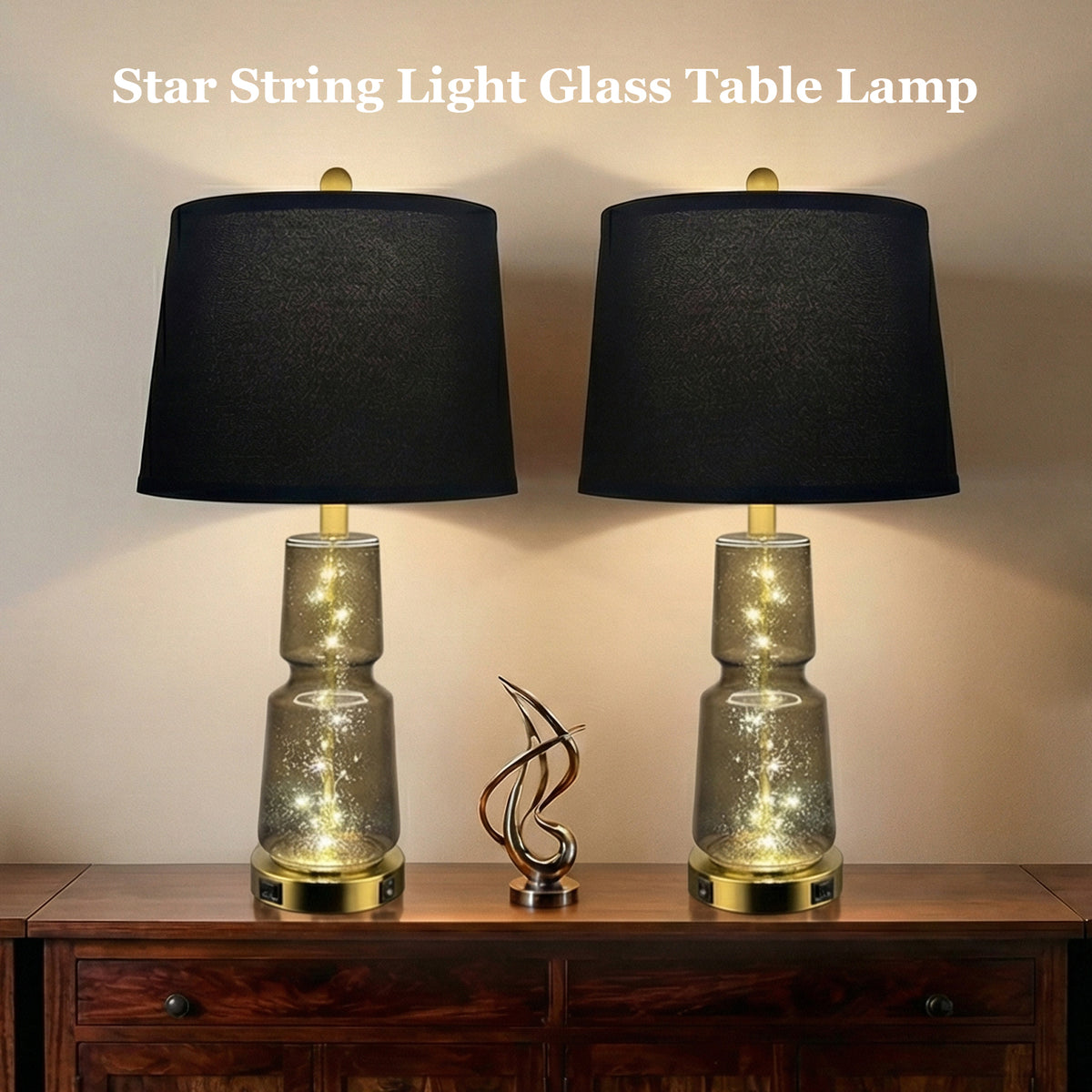 The Verity Glass Fairy Light Table Lamp Set